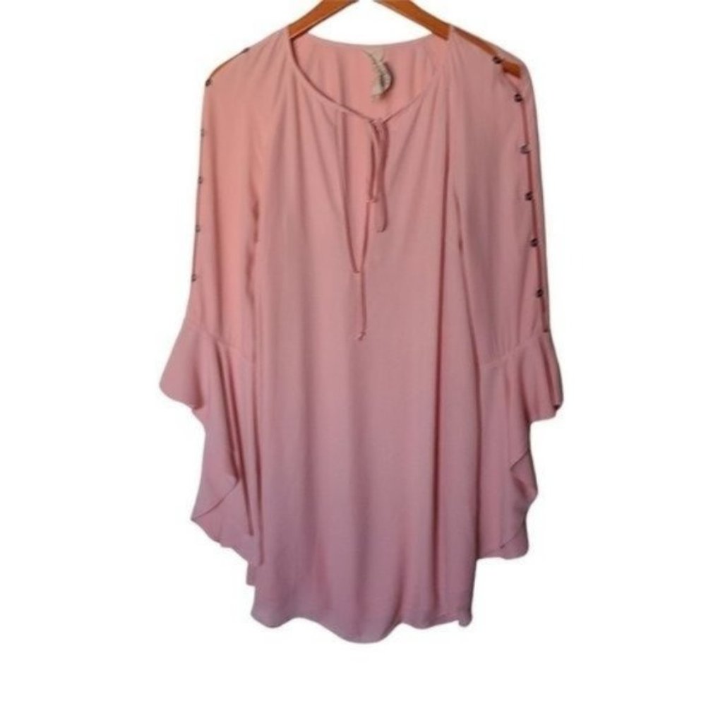 Free People Light Pink Dress Bell Pin Wheel‎ Sleeve size S Small Midi Shift